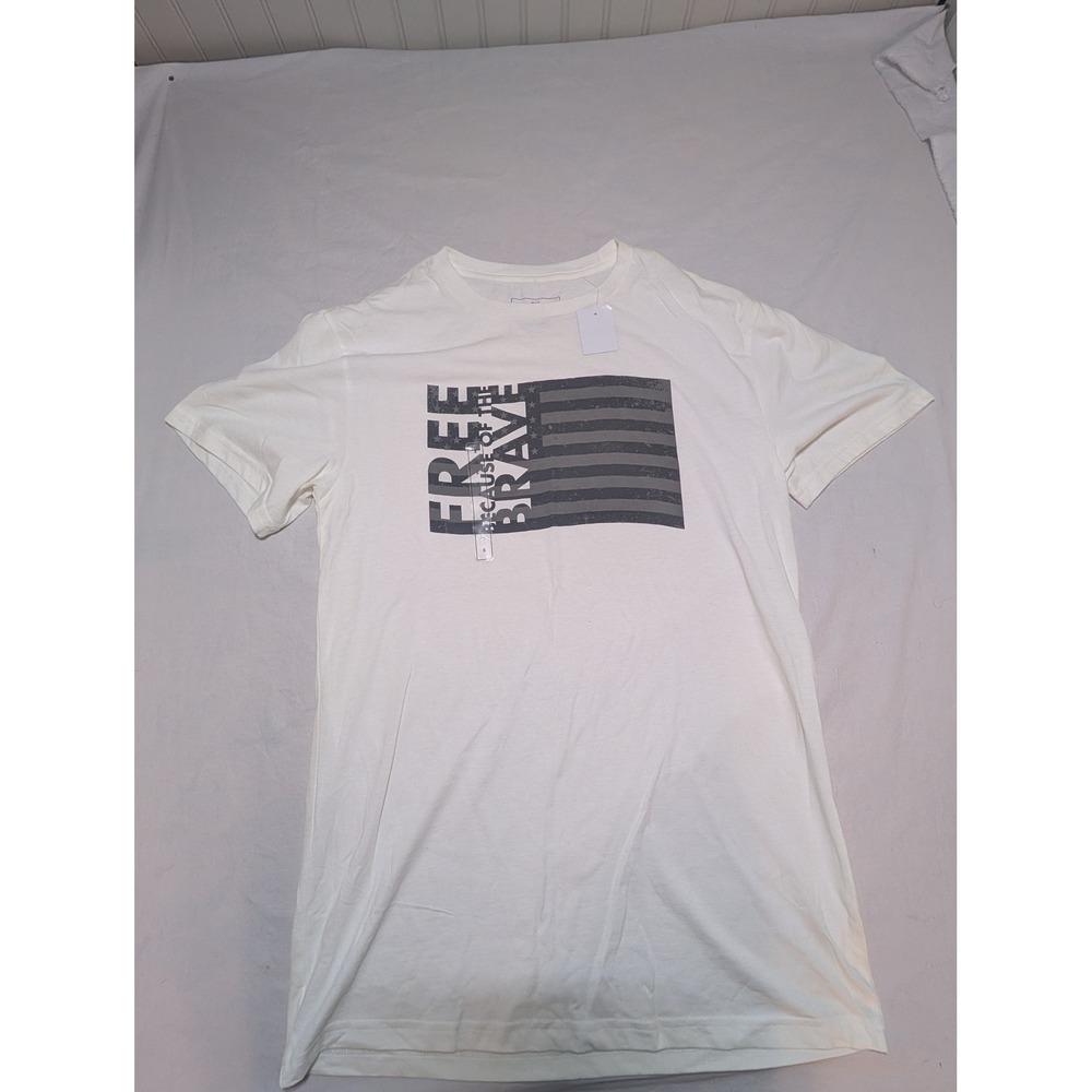 Mens Small Free Because of the Brave Graphic T-Shirt Ivory American Flag Tee